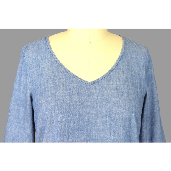 J. BY J. CREW CHAMBRAY DENIM SCALLOPED SLEEVE DRESS - Picture 3 of 7